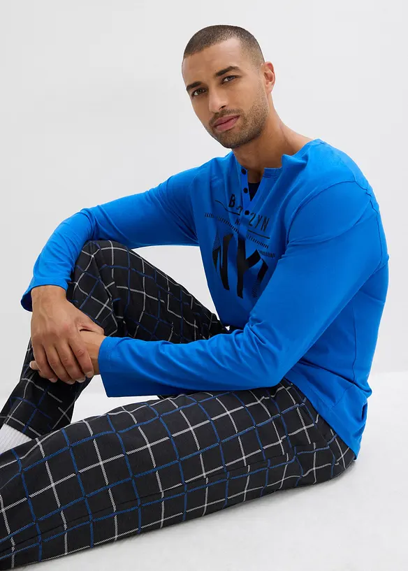 Långärmad pyjamas i bomull med knappslå, bonprix