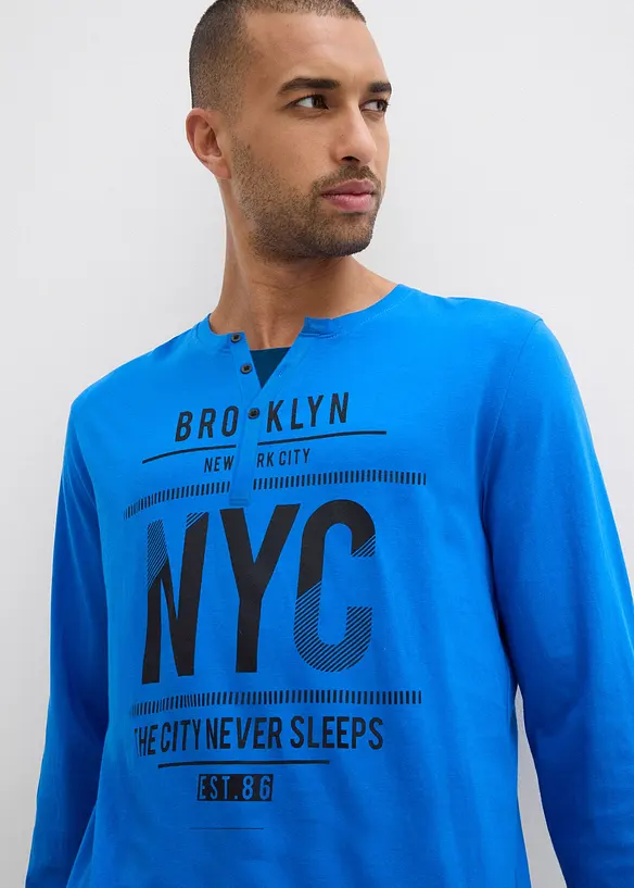 Långärmad pyjamas i bomull med knappslå, bonprix