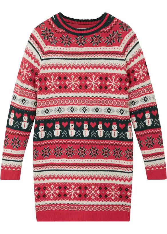 Stickad klänning för flickor med vintermotiv, bonprix