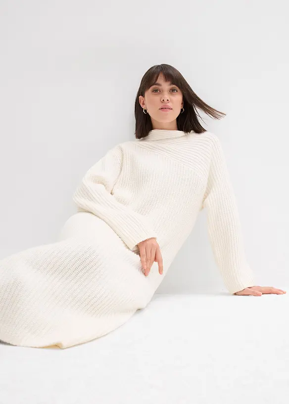 Ribbstickad klänning, bonprix