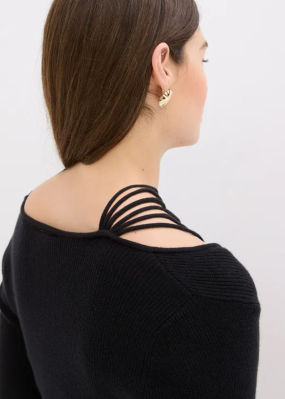 Finstickad tröja med djup rinning, bonprix