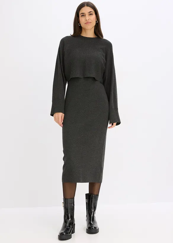 Stickad kl&auml;nning och topp (2 delar), bonprix