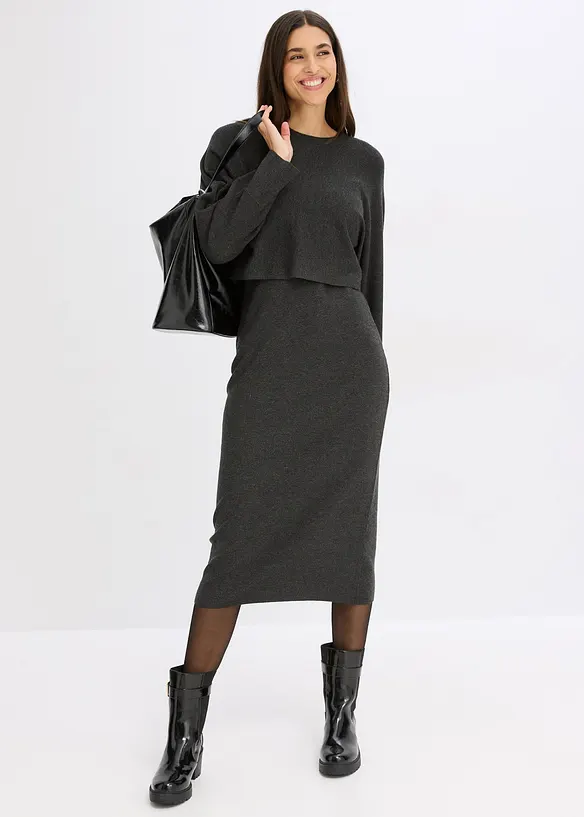 Stickad kl&auml;nning och topp (2 delar), bonprix