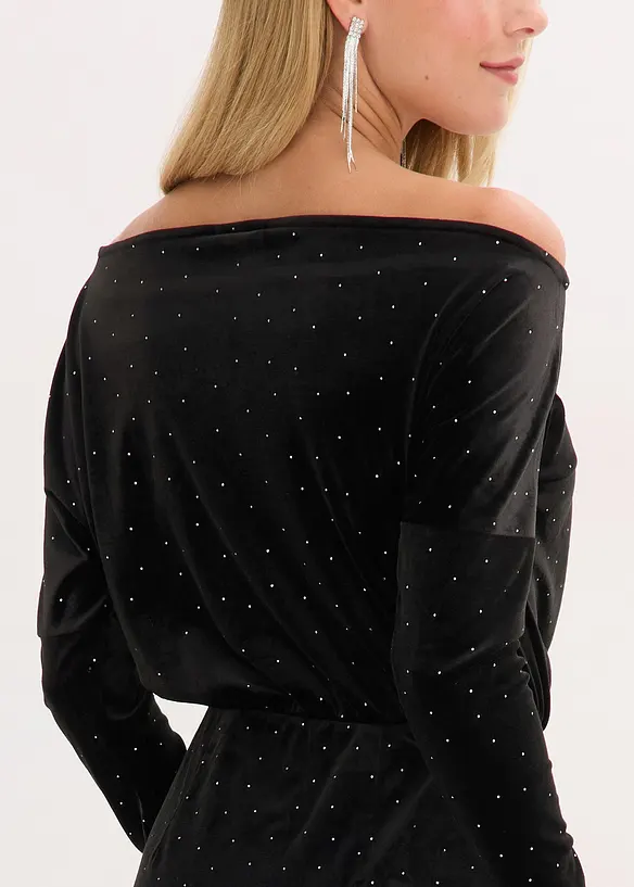 Minikl&auml;nning i f&ouml;ljsam sammet med glitter, bonprix