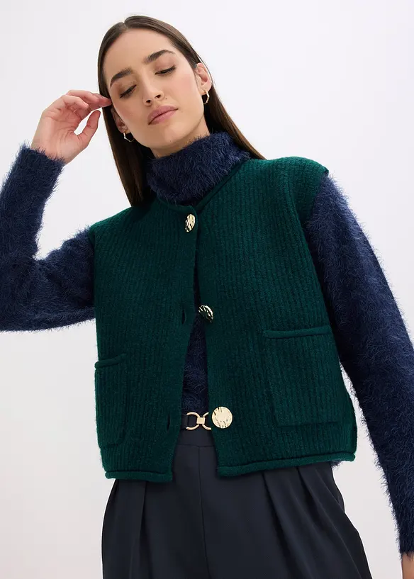 Stickad väst med dekorativa knappar, bonprix