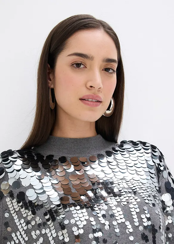 Stickad klänning med paljetter, bonprix