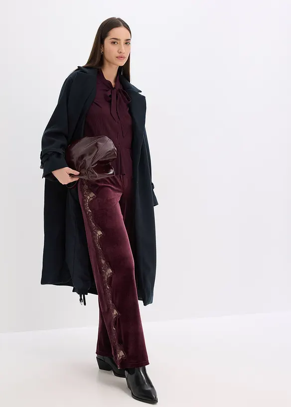 Marlenebyxa i mjuk sammet med spetsinfällning, bonprix