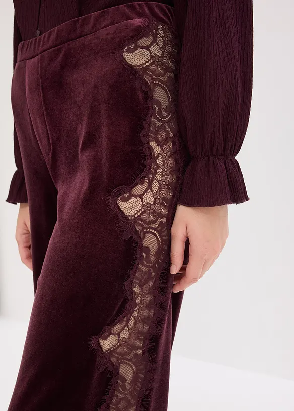 Marlenebyxa i mjuk sammet med spetsinfällning, bonprix