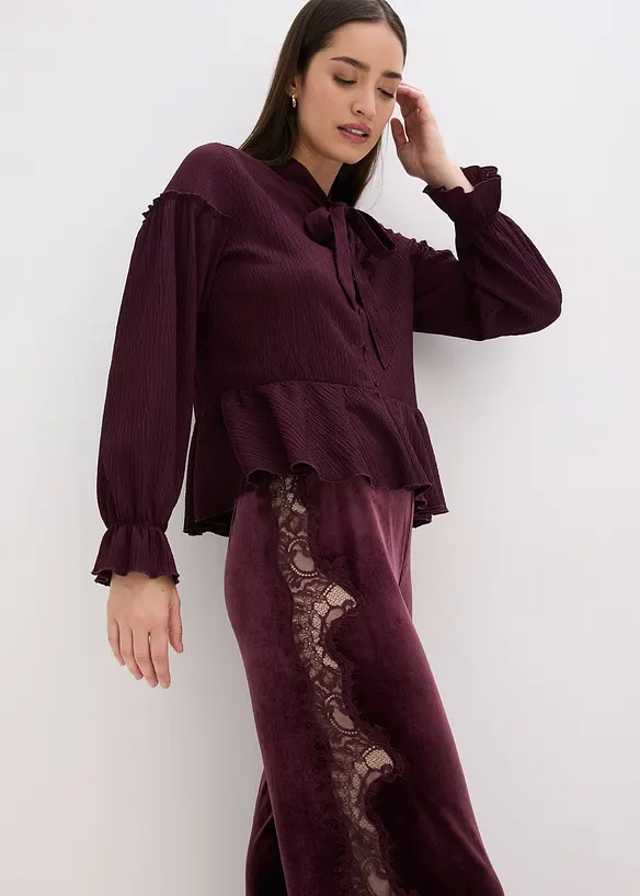 Marlenebyxa i mjuk sammet med spetsinfällning, bonprix