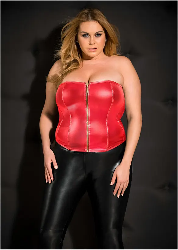 Korsett + stringtrosa i skinnimitation (2 delar), bonprix