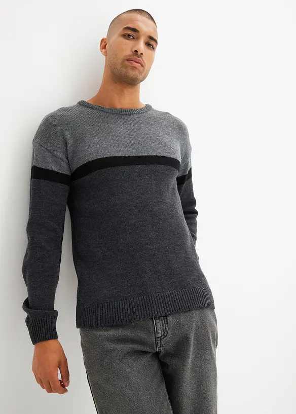 Lättskött tröja med rund halsringning och blockfärger, bonprix