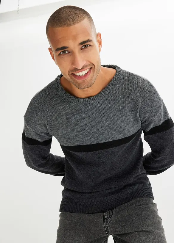 Lättskött tröja med rund halsringning och blockfärger, bonprix