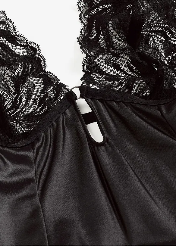 Body med wetlook och avtagbara strumpeband, bonprix