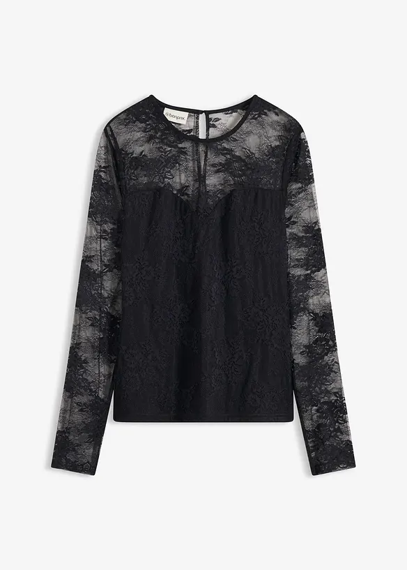 Långärmad topp i fin spets, bonprix