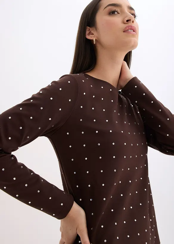 Jerseyklänning med strass, bonprix