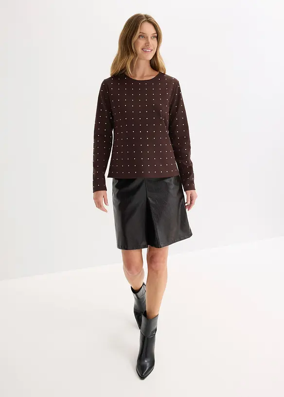 Långärmad topp med strassapplikation, bonprix