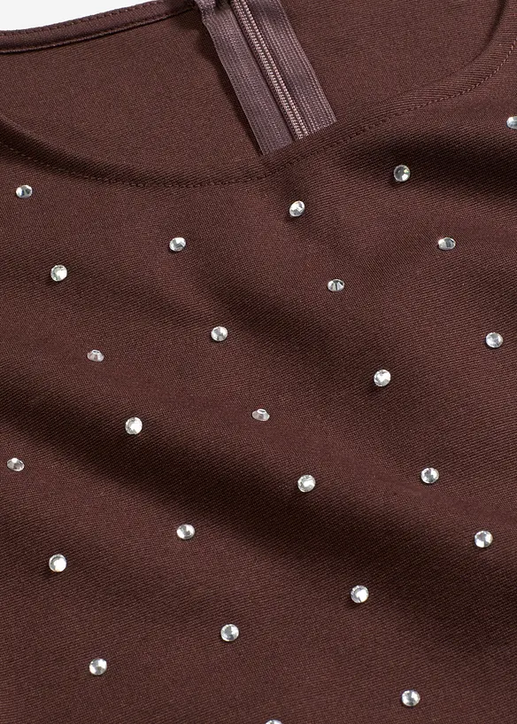 Långärmad topp med strassapplikation, bonprix