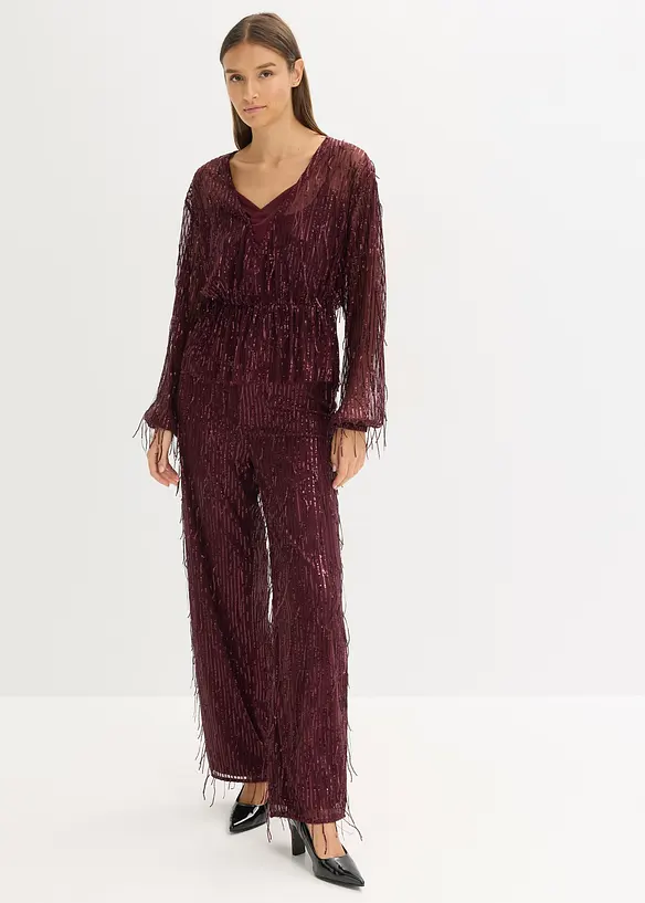 Blus med paljettfransar, bonprix