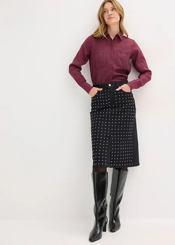 Jeanskjol med strassapplikation, bonprix