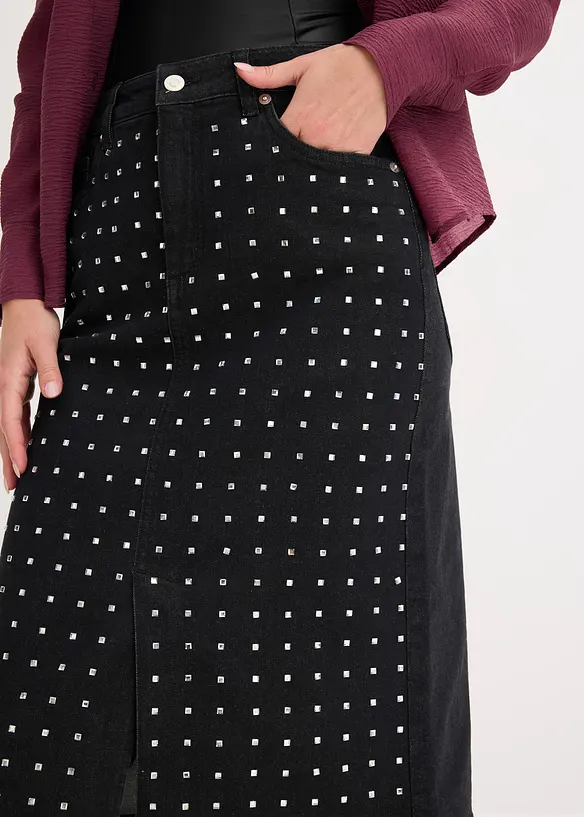 Jeanskjol med strassapplikation, bonprix