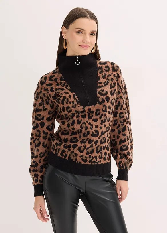 Tröja med krage och dragkedja, bonprix