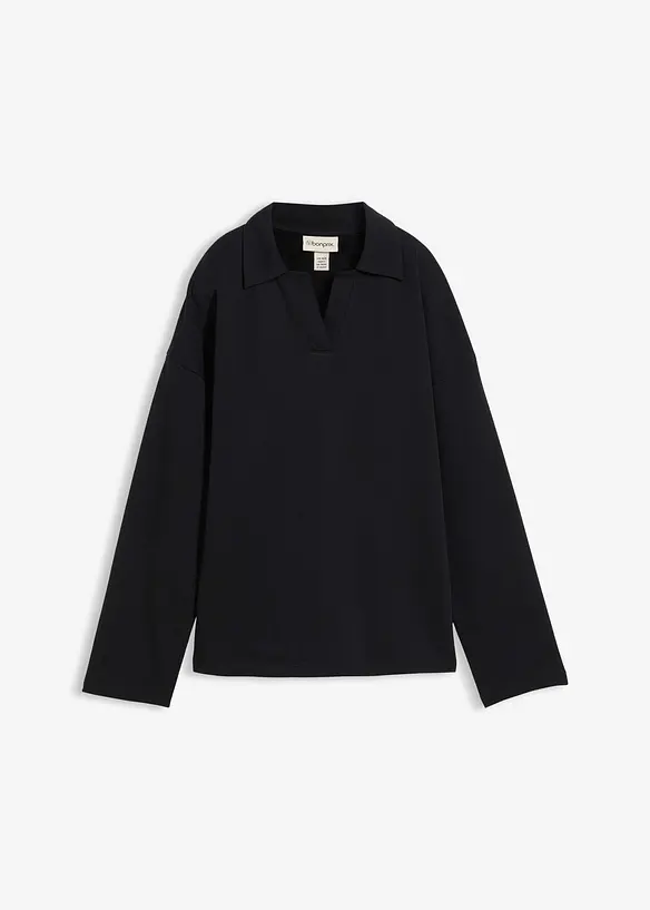 Sweatshirt i ekologisk bomull med stickad pikékrage, bonprix