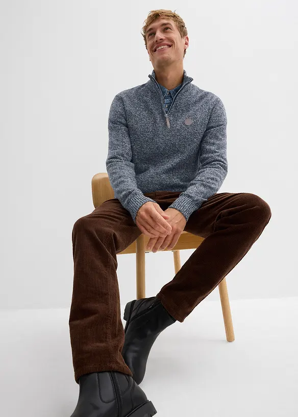 Tröja av ren bomull med krage och kort dragkedja, bonprix