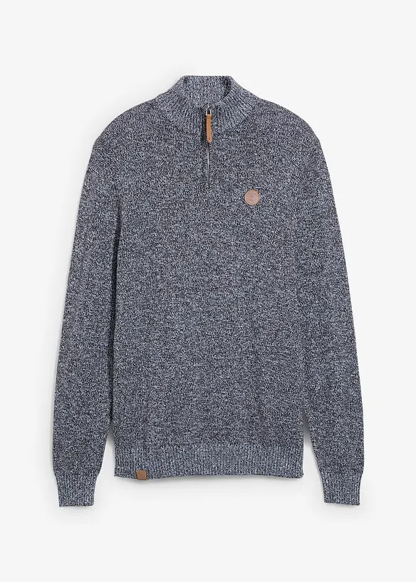 Tröja av ren bomull med krage och kort dragkedja, bonprix