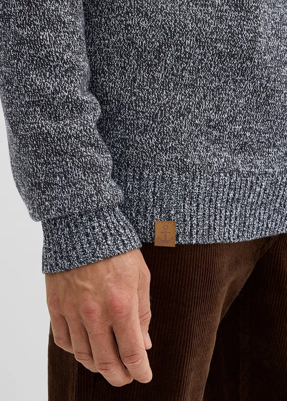 Tröja av ren bomull med krage och kort dragkedja, bonprix