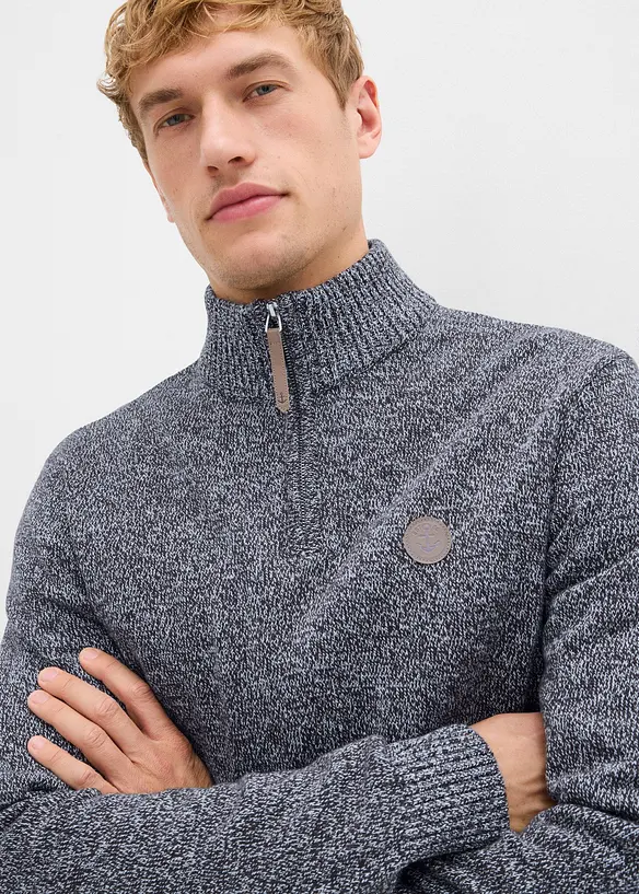 Tröja av ren bomull med krage och kort dragkedja, bonprix