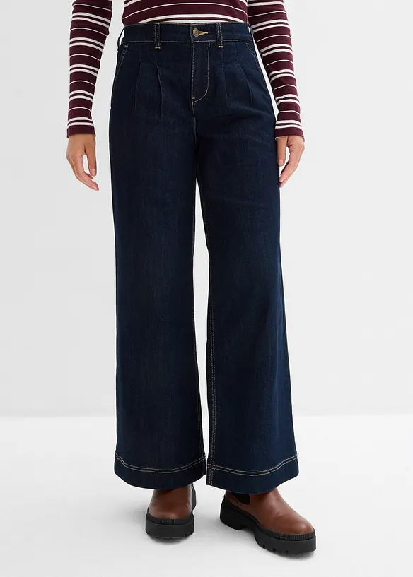 Wide Leg Jeans High Waist, med bekv&auml;m midja, bonprix
