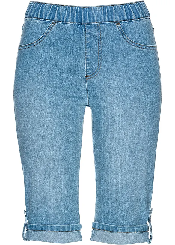 Jeansbermudas med res&aring;rmidja, bonprix