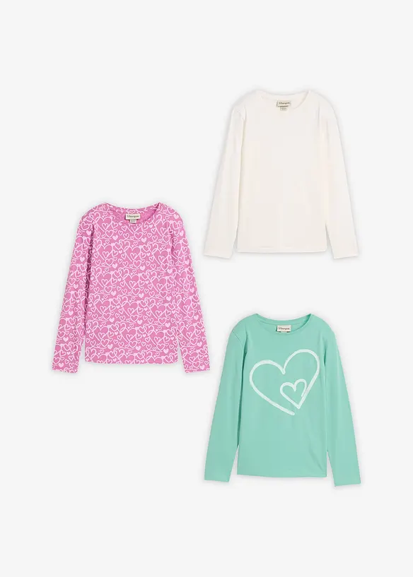 L&aring;ng&auml;rmad topp av ekologisk bomull (3-pack), bonprix