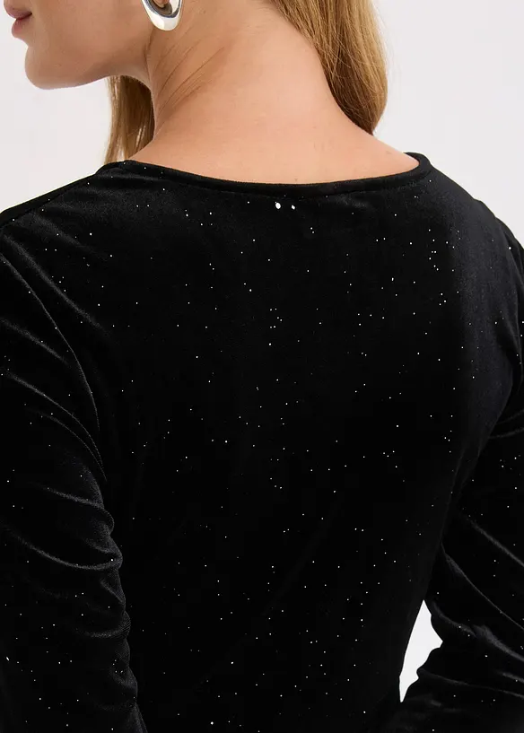 Glittrig miniklänning i mjuk sammet, bonprix