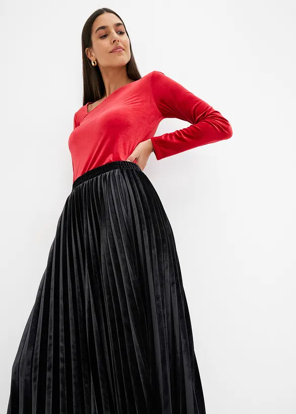 Plisserad kjol i mjuk sammet, bonprix