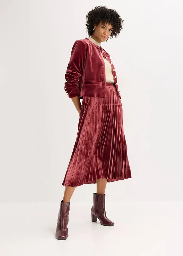 Plisserad kjol i mjuk sammet, bonprix