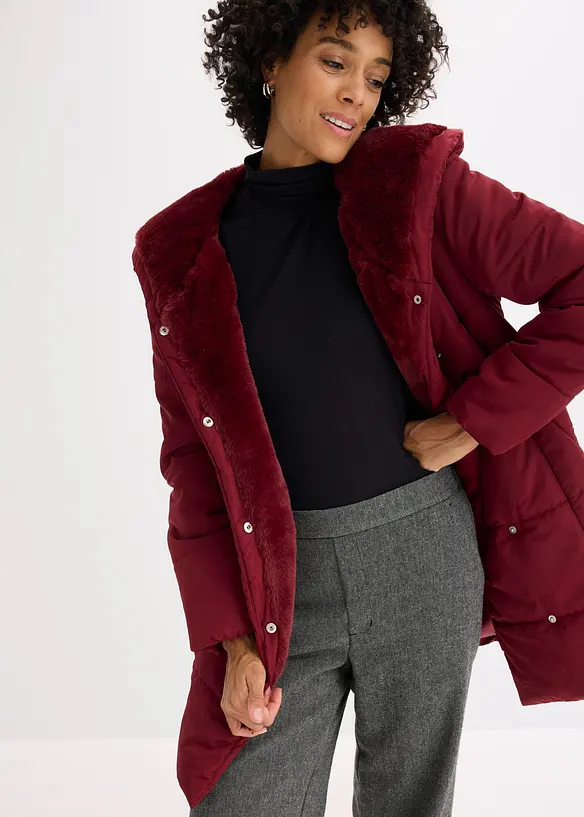 Täckjacka med besättning i fuskpäls, bonprix