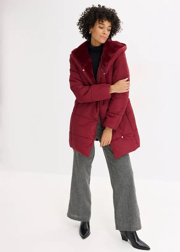 Täckjacka med besättning i fuskpäls, bonprix