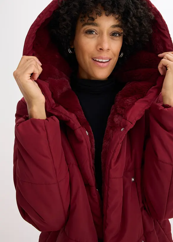 Täckjacka med besättning i fuskpäls, bonprix