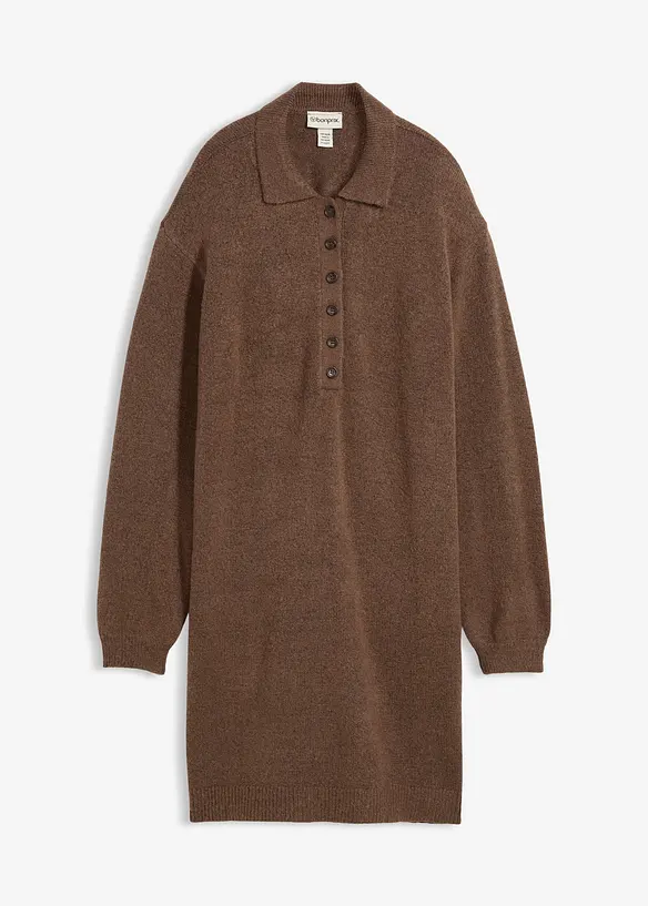 Stickad klänning med knappslå, bonprix