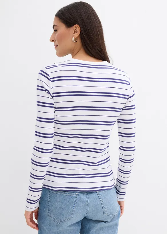 L&aring;ng&auml;rmad topp i ribbat material med ekologisk bomull, bonprix