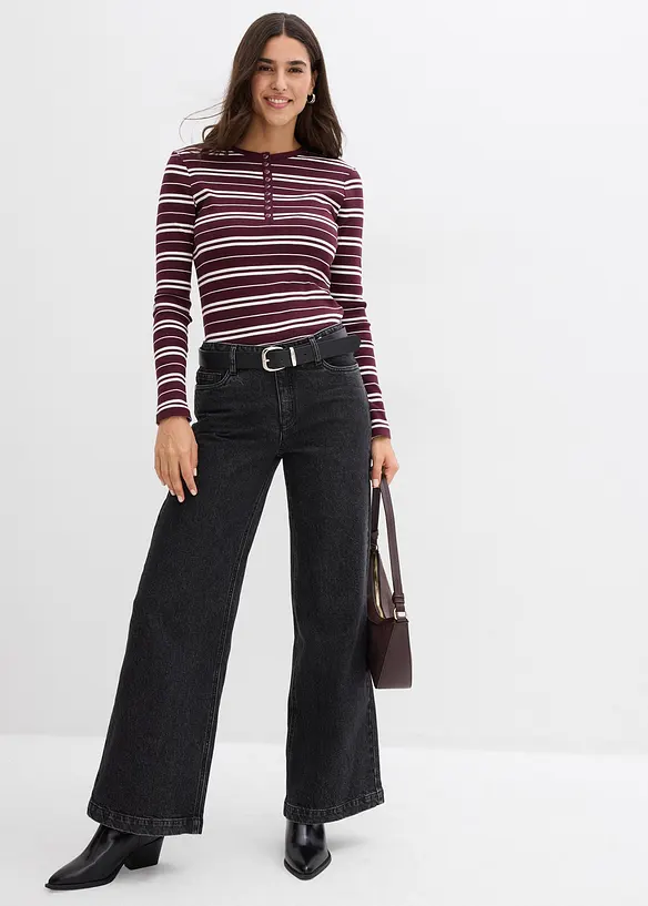 Långärmad topp i ribbat material med ekologisk bomull, bonprix