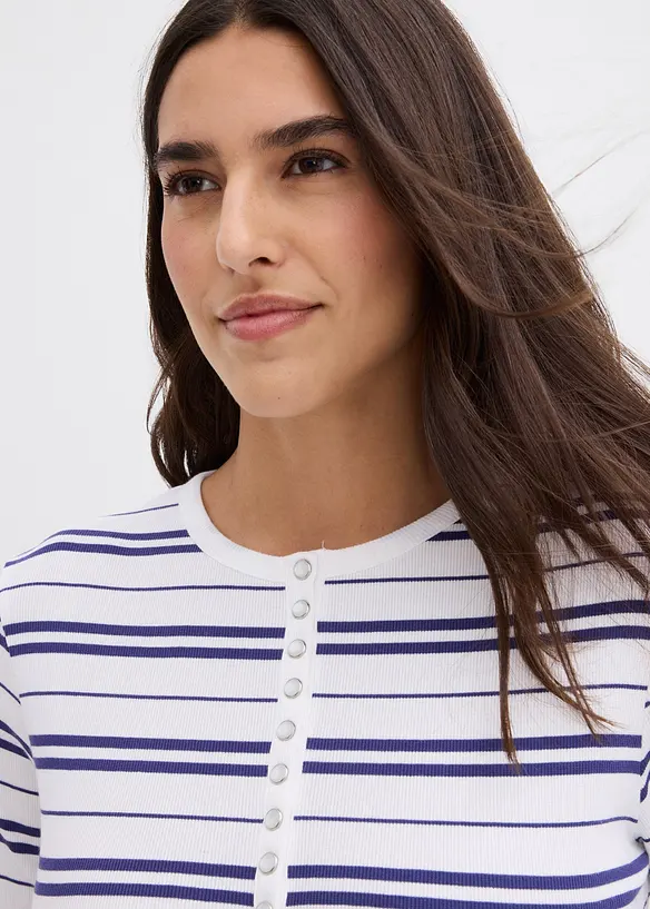 L&aring;ng&auml;rmad topp i ribbat material med ekologisk bomull, bonprix