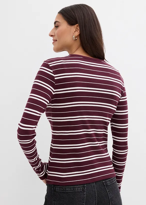 Långärmad topp i ribbat material med ekologisk bomull, bonprix