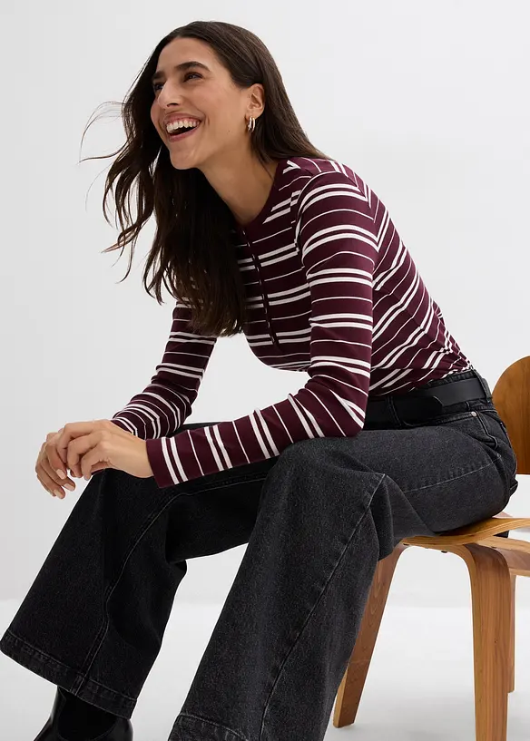 Långärmad topp i ribbat material med ekologisk bomull, bonprix