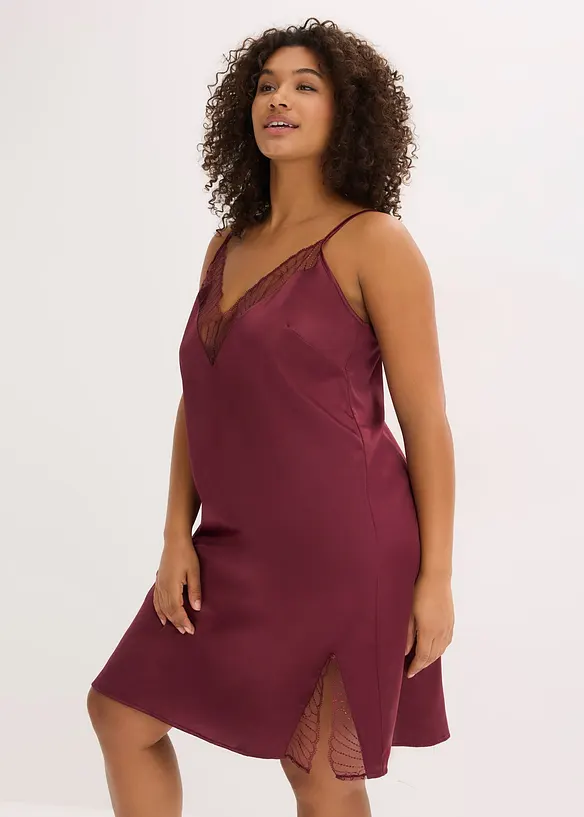 Neglig&eacute; i satin med elegant broderi, bonprix