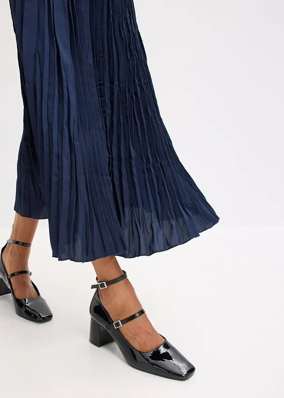 Maxikjol i krinklat material av satin, bonprix