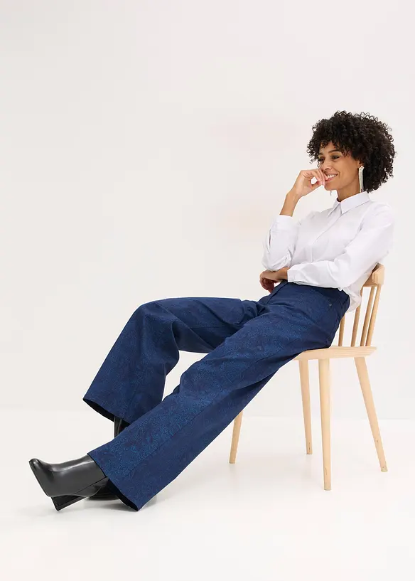 Byxa Wide Leg av bomullsstretch, bonprix