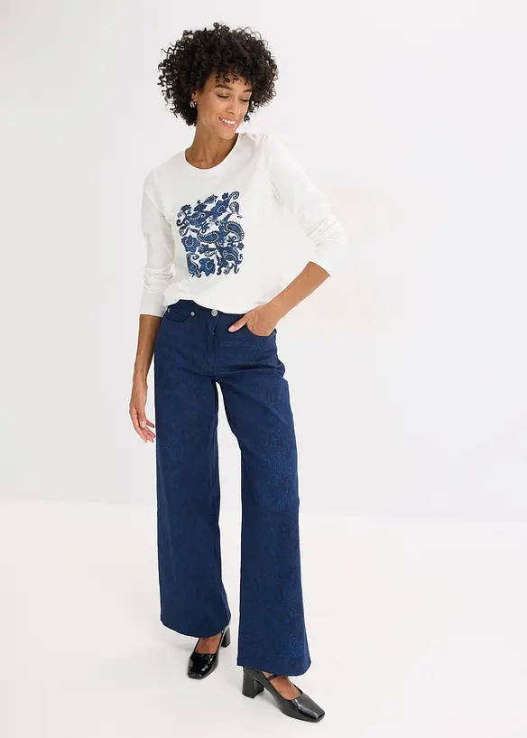 Långärmad topp med placerat tryck, bonprix