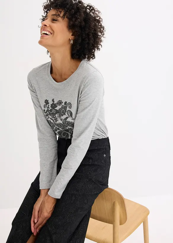 L&aring;ng&auml;rmad topp med placerat tryck, bonprix